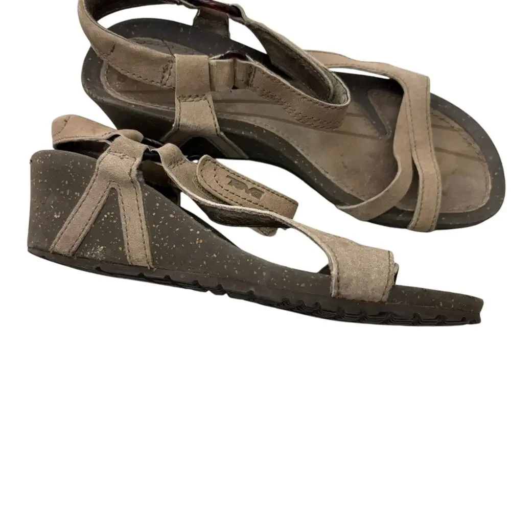 Teva Women's Cabrillo Brown Leather Cork Wedge Sandals